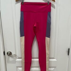 Fabletics Woman’s  Leggings in Pink, Purple, and Cream
